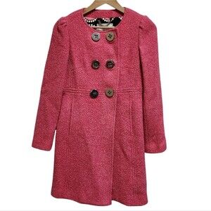Milly Coat Women Sz 4 Pink Wool Silk Blend Double Breasted Button Lined Textured